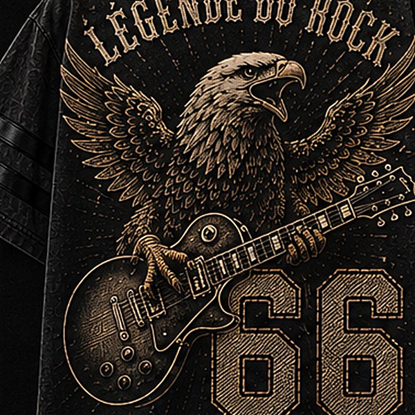 Aigle vintage tenant une guitare — graphisme LÉGENDE 66